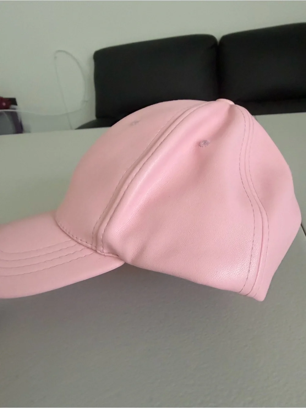 Pink Faux Leather Baseball Cap Adjustable Women’s Hat